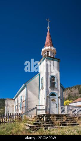 Kirchengebäude in Pavillion, einer Gemeinde im Dorf und Indianerreservat in Fraser Canyon, Highway 99, British Columbia, Kanada Stockfoto