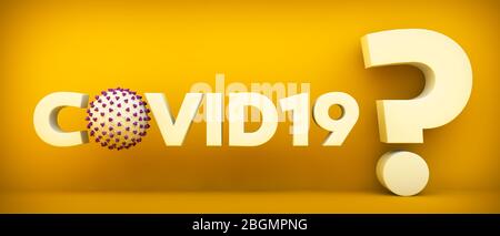 Covid 19 zweifelt Text auf gelbem Hintergrund 3d-Rendering Stockfoto