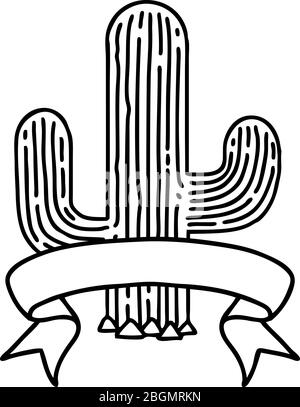 Traditionelle schwarze Linework Tattoo mit Banner eines Kaktus Stock Vektor
