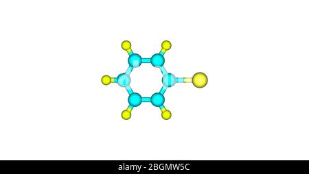 Bromobenzol ist ein Arylhalogenid C6H5Br, das durch elektrophile aromatische Substitution von Benzol mit Brom gebildet werden kann. Es ist ein klares, farbloses o Stockfoto