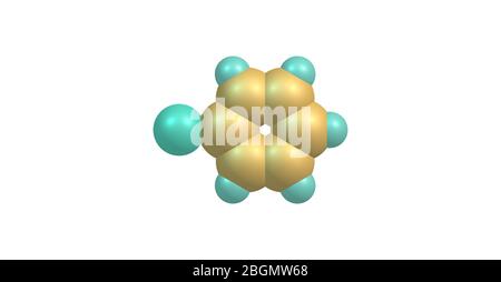 Bromobenzol ist ein Arylhalogenid C6H5Br, das durch elektrophile aromatische Substitution von Benzol mit Brom gebildet werden kann. Es ist ein klares, farbloses o Stockfoto