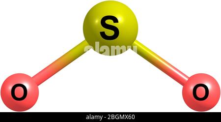 Schwefeldioxid oder Schwefeldioxid ist die chemische Verbindung mit der Formel SO2. Schwefeldioxid ist ein giftiges Gas. 3d-Darstellung Stockfoto