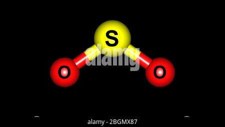 Schwefeldioxid oder Schwefeldioxid ist die chemische Verbindung mit der Formel SO2. Schwefeldioxid ist ein giftiges Gas. 3d-Darstellung Stockfoto