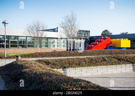 Billund, Dänemark - 25. April 2014: LEGO Fabrik, wo ist berühmte Spielzeug und Konstrukteure Lego hergestellt werden Stockfoto