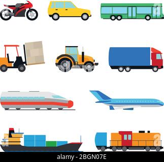 Symbol für flachen Transport. Perfekte flache Auto Schiff und Flugzeug-Symbole. Vektorgrafik Stock Vektor