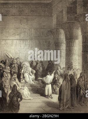 Joseph interpretiert Pharaos Traum, Holzschnitt von Gustave Doré, Holzschnitt von Gustave Doré Stockfoto