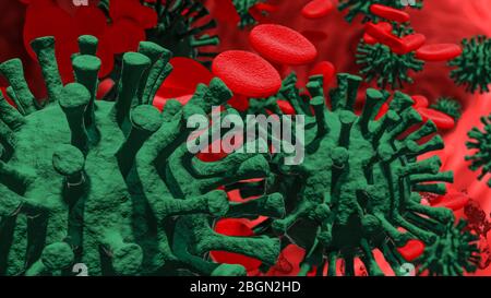 Coronavirus 2019-nCov Novel Coronavirus Konzept resposible for asian Grippe Ausbruch und Coronaviren Influenza als gefährliche Grippe-Strain-Fälle als pande Stockfoto