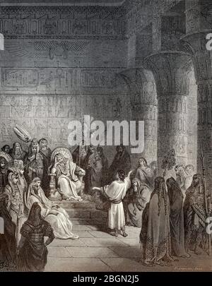 Joseph interpretiert Pharaos Traum, Holzschnitt von Gustave Doré, Holzschnitt von Gustave Doré Stockfoto