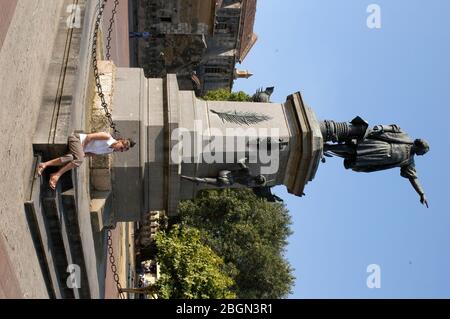 Kolumbusstatue vor Kathedrale von Santo Domingo, Dominikanische Republik, Karibik, Amerika Stockfoto