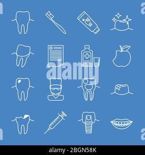 Stomatologie Zahnlinie Symbole. Vektor Stomatologie Zeichen und Zahngesundheit dünne Linie Symbole Stock Vektor