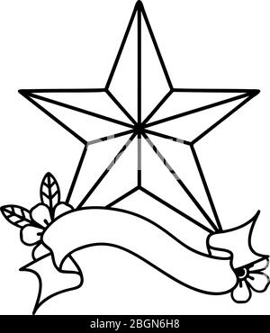 Traditionelle schwarze Linework Tattoo mit Banner eines Sterns Stock Vektor
