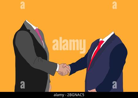 Geschäftsmann schüttelt die Hände, im trendigen flachen Design-Stil. Stockfoto
