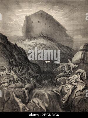 Die Taube, die aus der Arche, dem Alten Testament, stammt, Holzschnitt von Gustave Doré Stockfoto