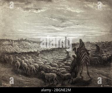 Abraham geht ins Land Kanaan, altes Testament, Holzschnitt von Gustave Doré Stockfoto