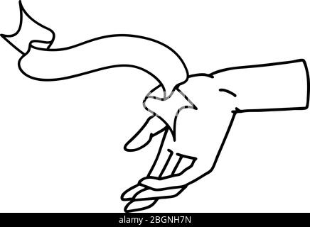 Traditionelle schwarze Linework Tattoo mit Banner einer Hand Stock Vektor
