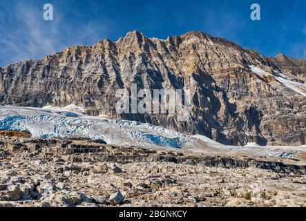 Emerald Glacier Zunge unterhalb der President Range, vom Iscine Trail im September, den kanadischen Rockies, Yoho Nationalpark, British Columbia, Kanada Stockfoto