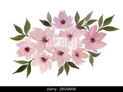 Muttertag Vintage Blumenstrauß, handbemalte Vintage Wildblumen in lila Farbtönen, Vintage Aquarell Bouquet Stockfoto