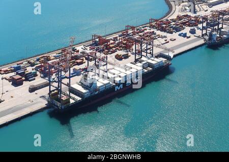 Luftaufnahme des Hafens von Kapstadt und des Container Terminal Stockfoto