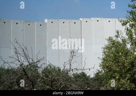 Palästina, Bethlehem, die israelische Grenzmauer in Bethlehem im besetzten Gebiet des Westjordanlandes. Stockfoto