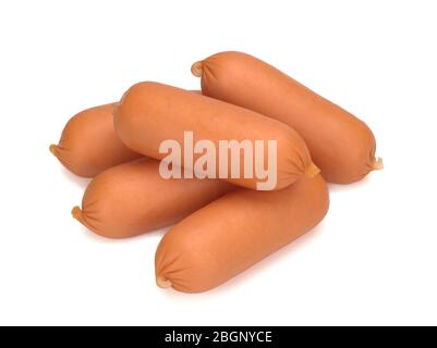 Fünf rohe Würste auf weißem Hintergrund isoliert Stockfoto