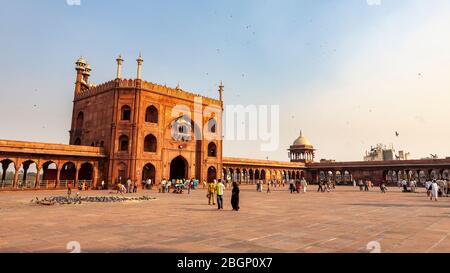 Der Hof der Jama Masjid roten Sandstein-Moschee in Delhi, Indien Stockfoto