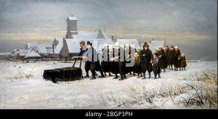 Beerdigung im Winter auf der Insel Marken von Petrus van der Velden (1837-1913) Öl auf Leinwand, 1875 Stockfoto