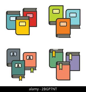 Buch-Symbole in Linie flachen Stil auf weißem Hintergrund für die Bildung Stock Vektor