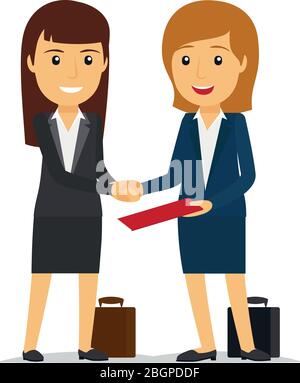 Geschäftsfrauen schütteln die Hände und lächeln. Vektorgrafik Stock Vektor