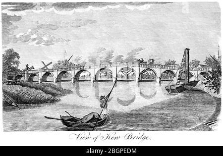 Eine Gravur von Kew Bridge, gescannt in hoher Auflösung aus einem Buch, das 1827 gedruckt wurde. Dieses Bild ist frei von allen Copyright-Einschränkungen. Stockfoto