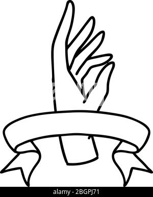Traditionelle schwarze Linework Tattoo mit Banner einer Hand Stock Vektor