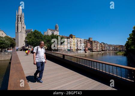 Pont de Sant Feliu Fußgängerbrücke in Girona, Katalonien, Spanien, Europa Stockfoto