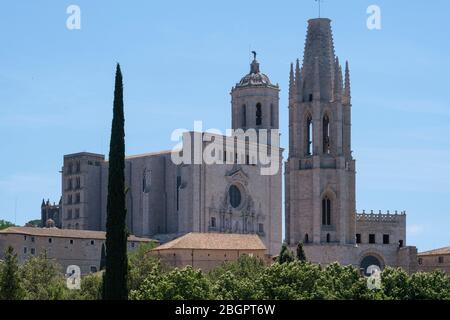 Kirche von Saint Felix Turm und die Kathedrale von Girona, Katalonien, Spanien, Europa Stockfoto