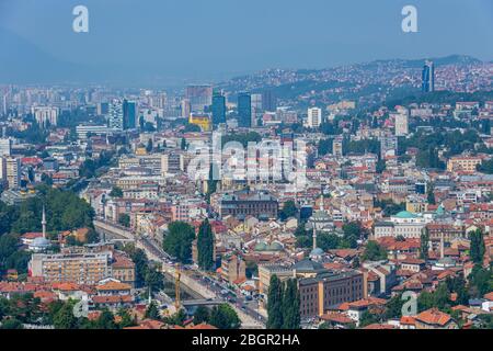 Arial Blick auf die Stadt Sarajevo Stockfoto