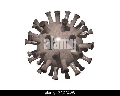 Coronavirus mit Stein-Textur in 3D-Illustration auf weißem Hintergrund mit Beleuchtung und Schatten, die klebrige Arme zeigen Stockfoto