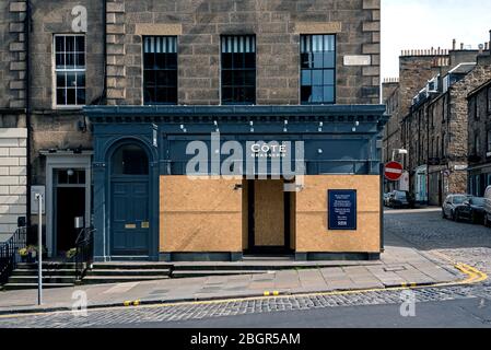 Cote Brasserie in der Frederick Street, Edinburgh. Verladen und vorübergehend geschlossen wegen des Ausbruchs von covid-19. Stockfoto