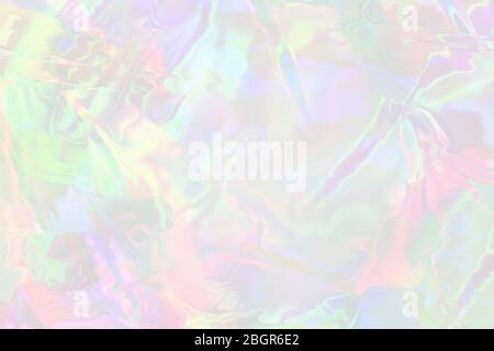Pastellfarbener holographischer Hintergrund. Holographische abstrakte weiche Farben Textur. Holographische Folie schillernde Kulisse. Stockfoto