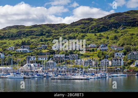 Segelboote - Yachten und Sportboote, die in Tarbert Marina im Hafen, Argyll und Bute, Schottland, festgemacht sind Stockfoto