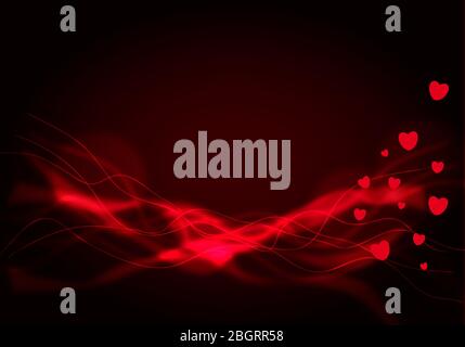 Dunkelrot abstrakten Hintergrund mit roten Herzen feine Linien und etwas Leuchten Stockfoto