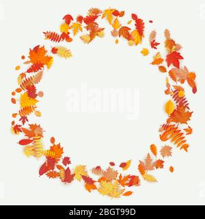 Kranz aus Herbstblumen und Blättern auf hellem Hintergrund. Herbstkomposition. EPS 10 Stock Vektor