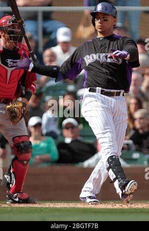 Carlos Gonzalez der Rockies, Trainieren im Frühjahr 2013 in Sports Complex Salt River Felder an der Talking Stick in Arizona. 24. Februar 2013. (© NorteP Stockfoto