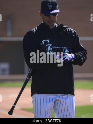 Carlos Gonzalez Rockies, Trainieren im Frühjahr 2013 in Sports Complex Salt River Felder an der Talking Stick in Arizona. 24. Februar 2013. (© NortePhot Stockfoto