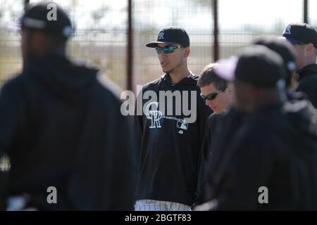 Carlos Gonzalez Rockies, Trainieren im Frühjahr 2013 in Sports Complex Salt River Felder an der Talking Stick in Arizona. 24. Februar 2013. (© NortePhot Stockfoto