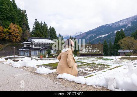 Ainokura in der Region Gokayama, wurde im Dezember 1995 in das Weltkulturerbe aufgenommen, haben 20 gassho-Stil Häuser bekannt als minka, die meisten waren Stockfoto