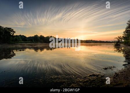 Golden Sunrise, Whitlingham Broad i- Whitlingham, Juli 2016 Stockfoto