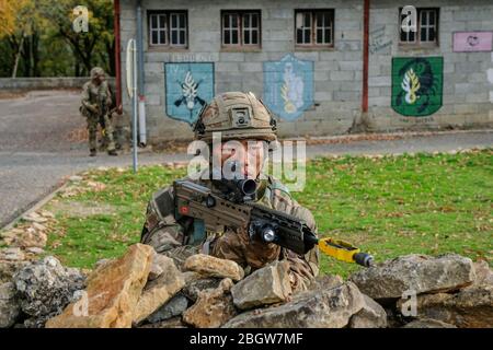 CAYLUS, FRANKREICH - NOVEMBER 15: Französische, britische und amerikanische Fallschirmjäger trainieren gemeinsam in Südfrankreich für die Falcon Amarante Mission, Occitani Stockfoto