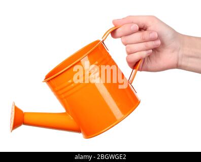 Wasser gießen von giesskanne auf Weiß isoliert Stockfoto