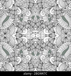 Vollrahmen Muster Hintergrund gegen weiß mit ornamentalen floralen Designs und schönen geometrischen Elementen Stock Vektor