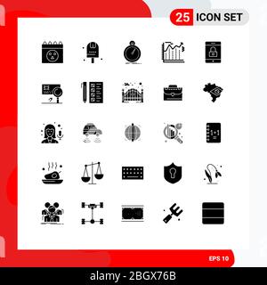 Modernes Set von 25 Solid Glyphen und Symbole wie Verschlüsselung, Business, getan, Banking, Sport editierbare Vektor Design-Elemente Stock Vektor