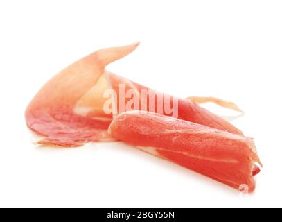 Aufgeschnittene Jamon isoliert auf weißem Hintergrund Stockfoto