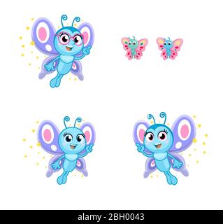 Eine Reihe von schönen Schmetterling Charakter isoliert auf weiß., Illustration Stockfoto